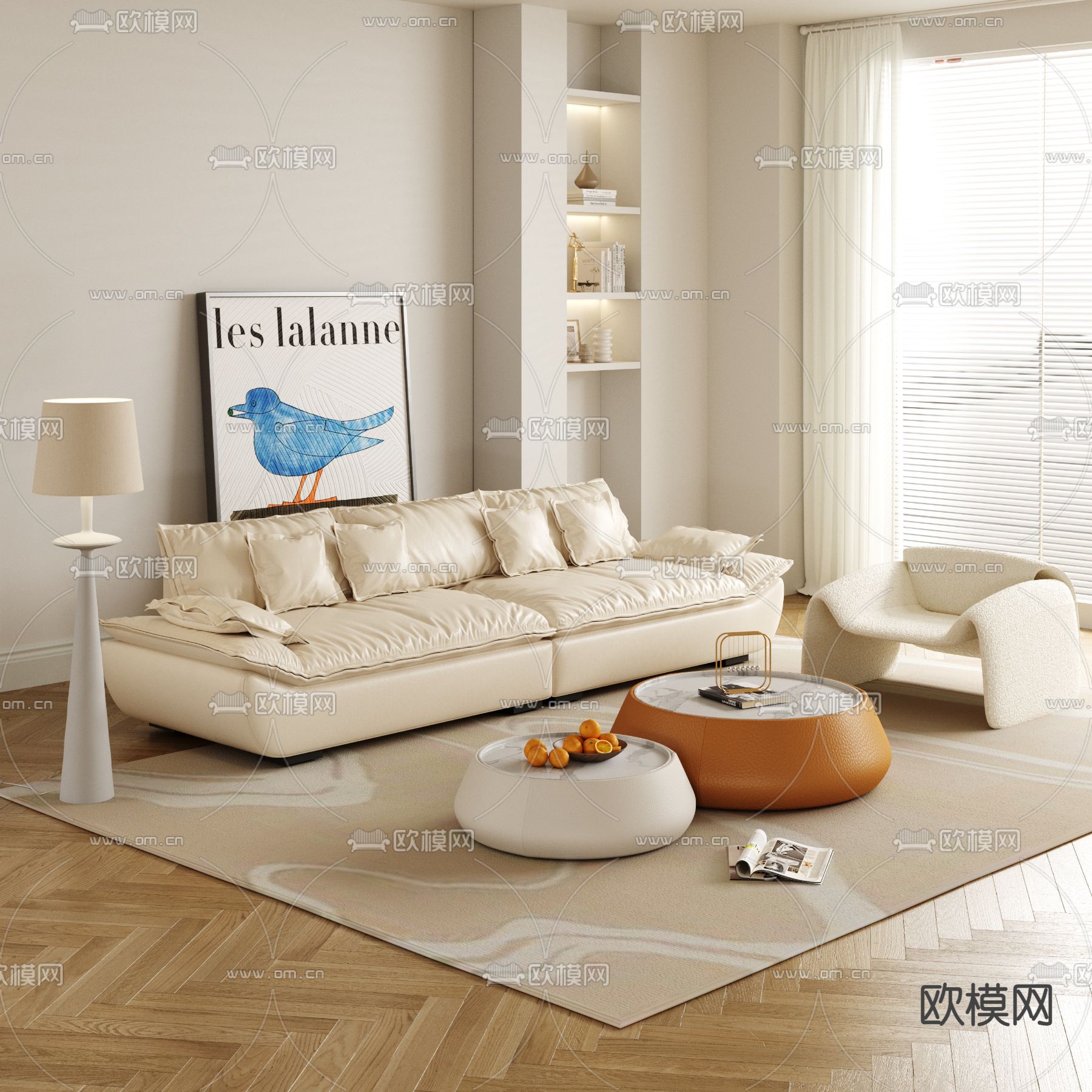 奶油风组合沙发3d模型下载_ID12315925_3dmax免费模型-欧模网