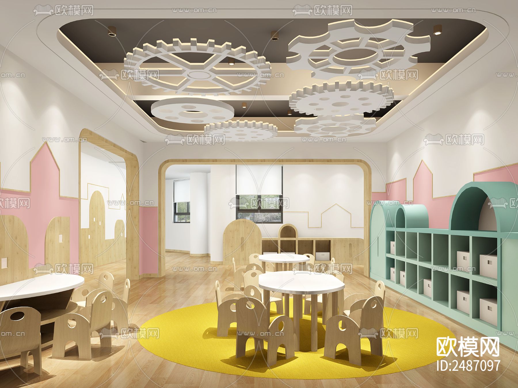 小清新幼儿园学校CAD施工图下载（渲染图2）