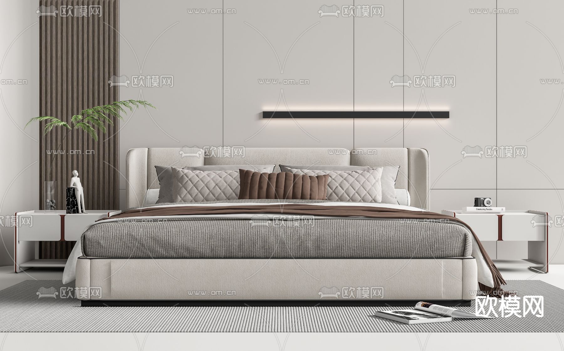 现代双人床su模型下载（渲染图1）
