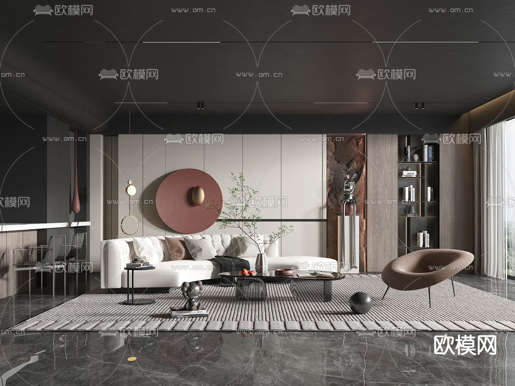 暗黑风客厅3d模型下载