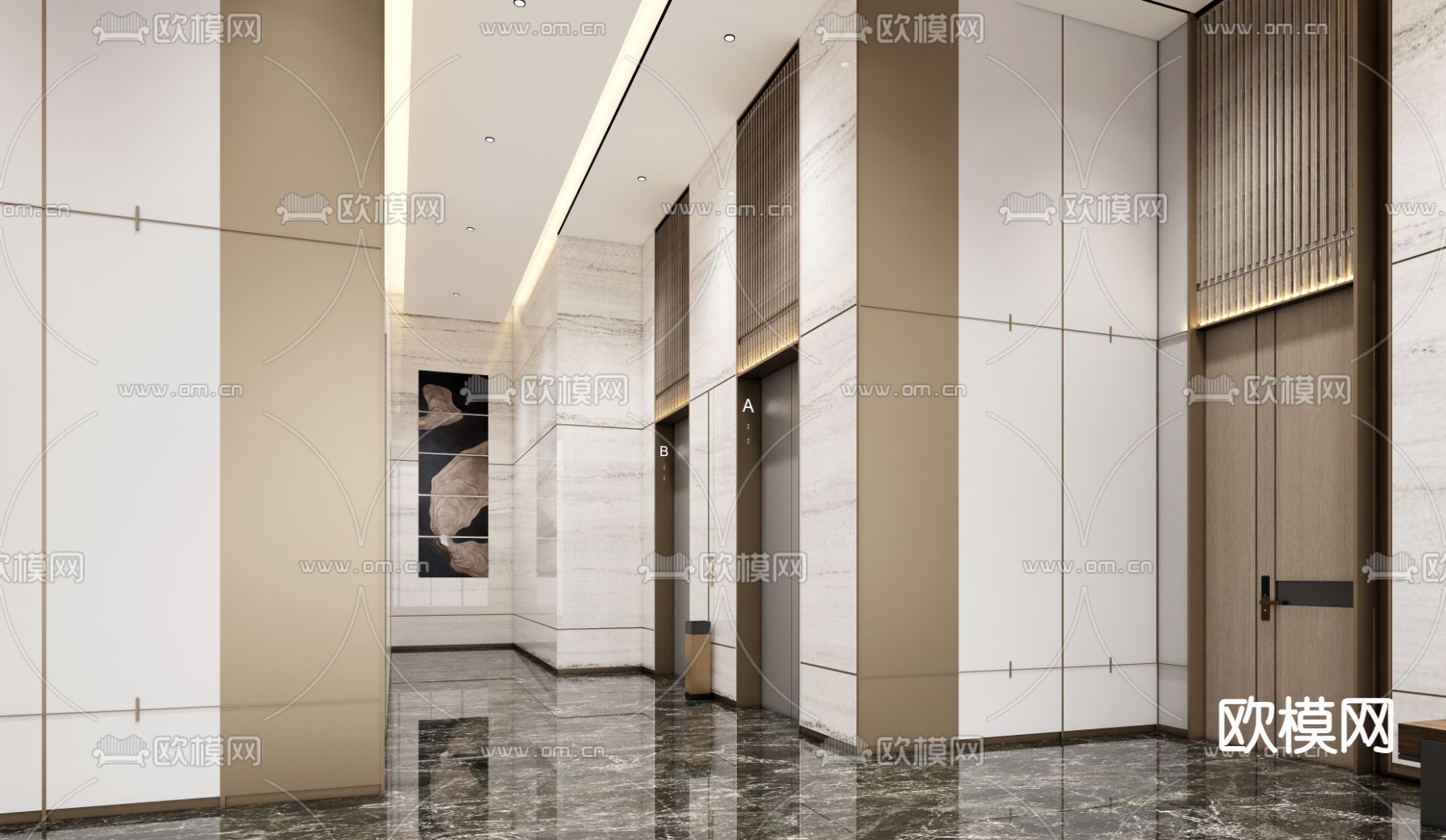 现代酒店大堂 电梯厅3d模型下载（渲染图3）