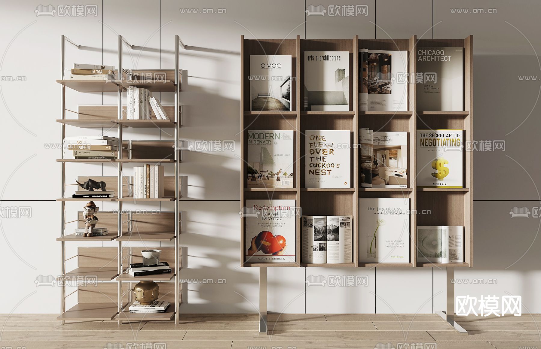 现代置物架 书架su模型下载（渲染图1）