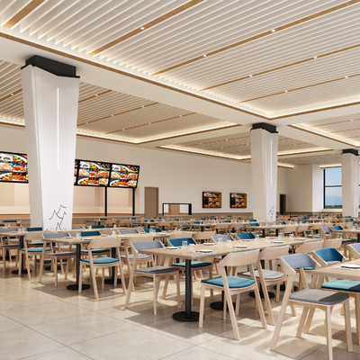  现代员工餐厅 食堂su模型 