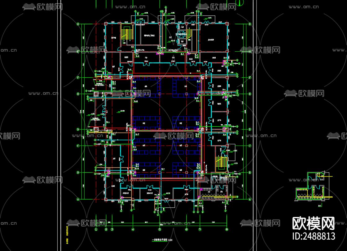 龙集中心小学教学楼工程给排水及水灭火CAD施工图下载（渲染图1）