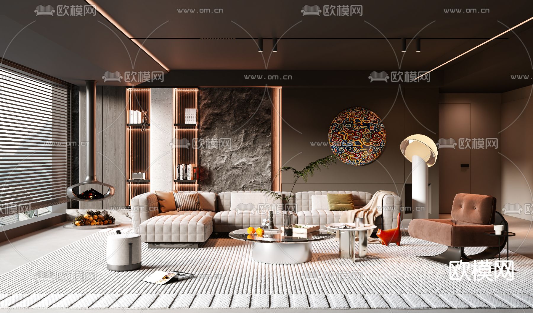 暗黑风客厅su模型下载（渲染图1）