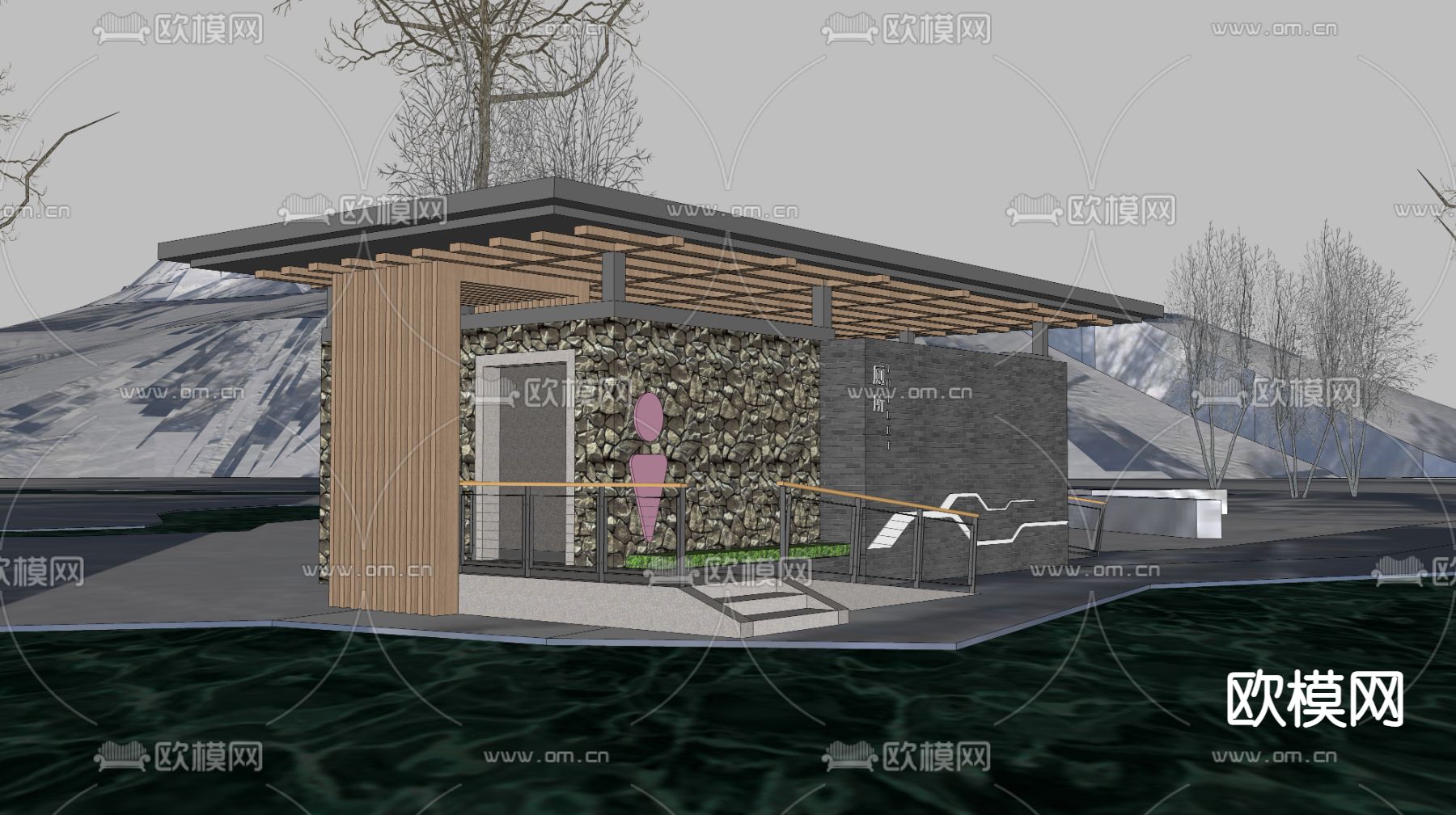 现代公共厕所su模型下载（渲染图2）