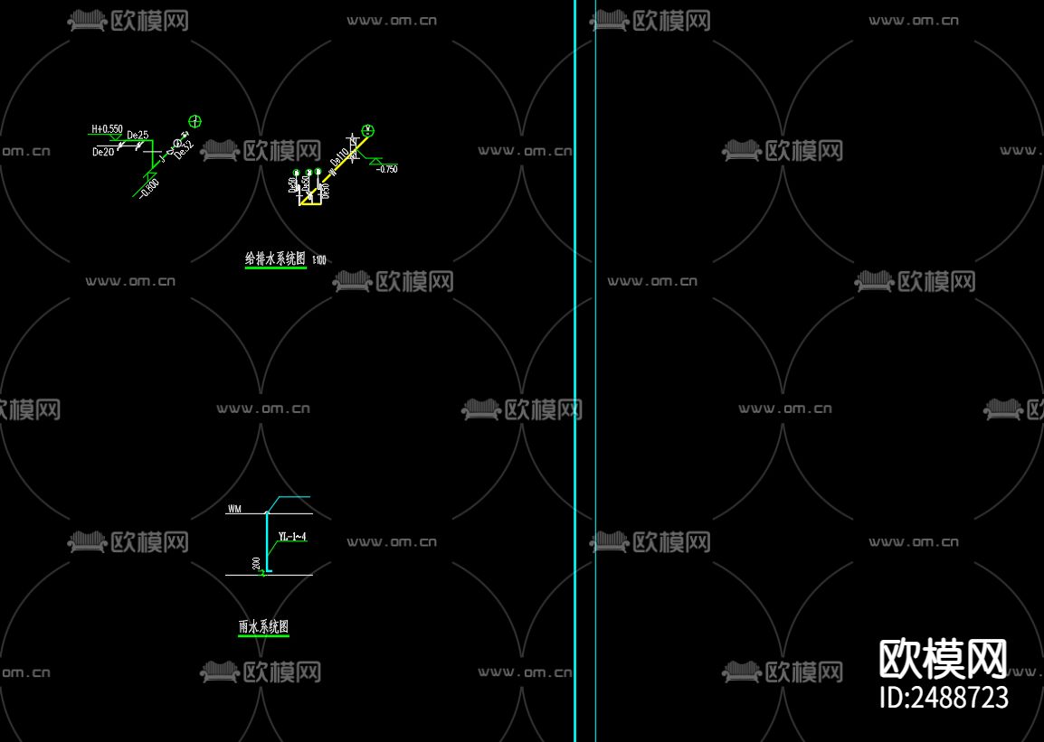 洪翔中学幼儿园大门给排水系统设计CAD施工图下载（渲染图4）