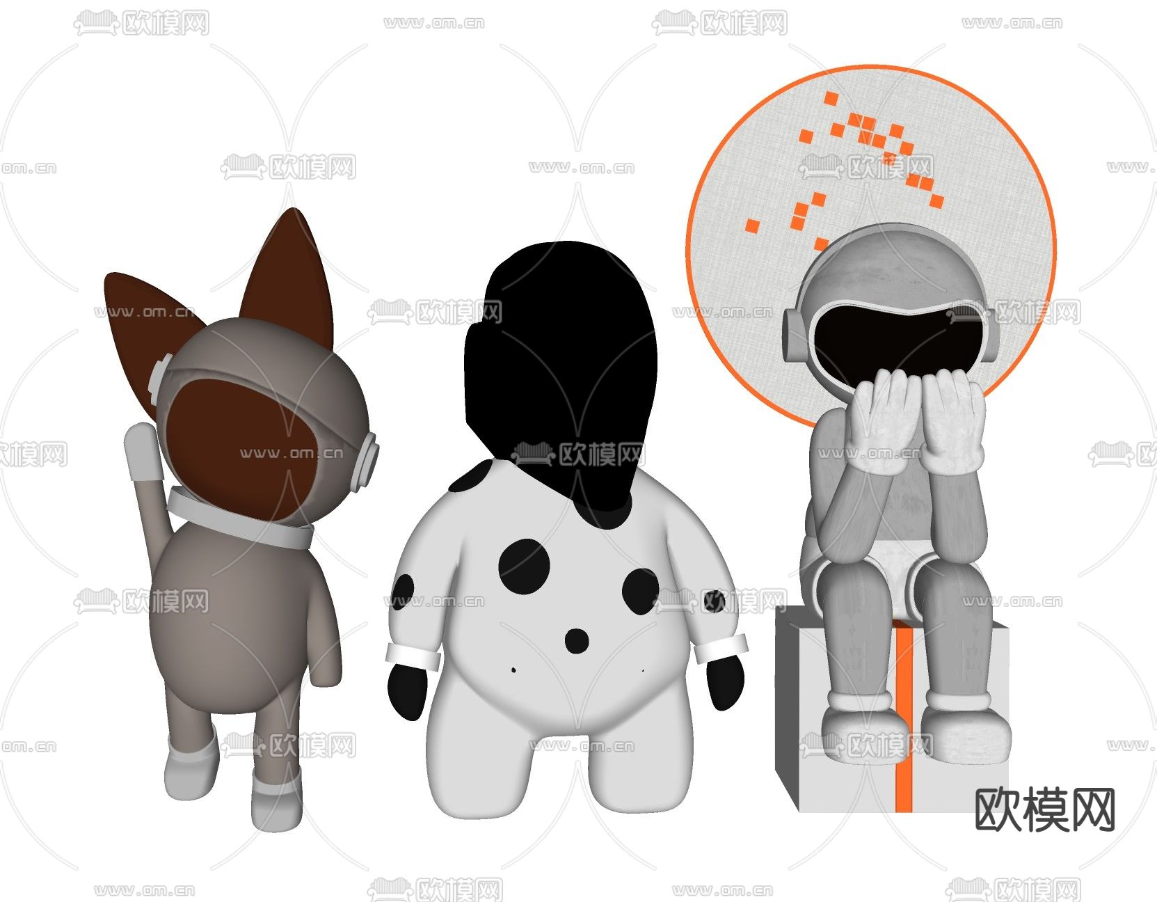 现代潮玩 太空人摆件su模型下载（渲染图2）