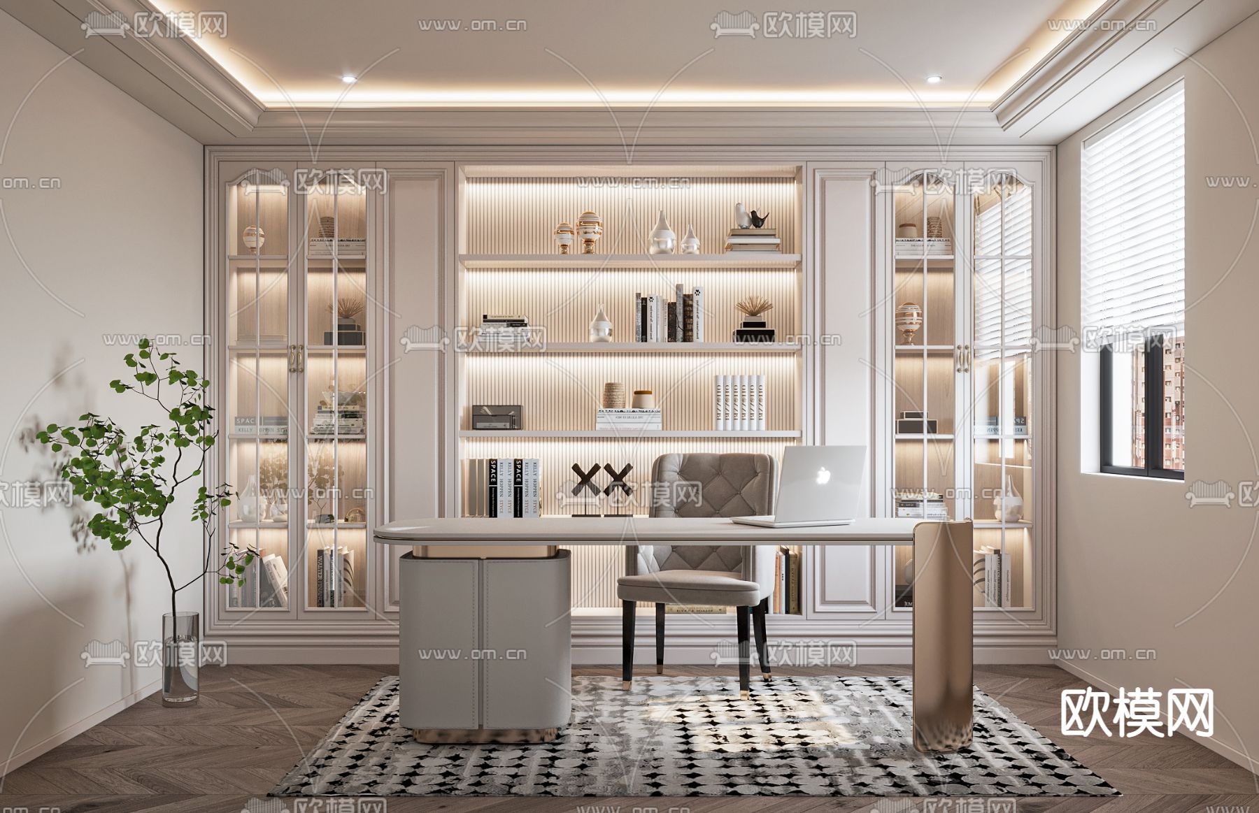 简欧书房3d模型下载