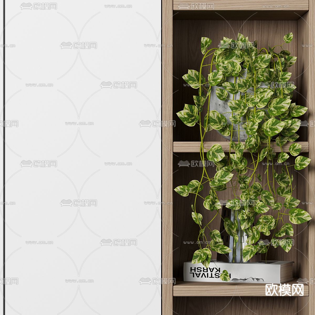 北欧风书柜3d模型下载（渲染图3）