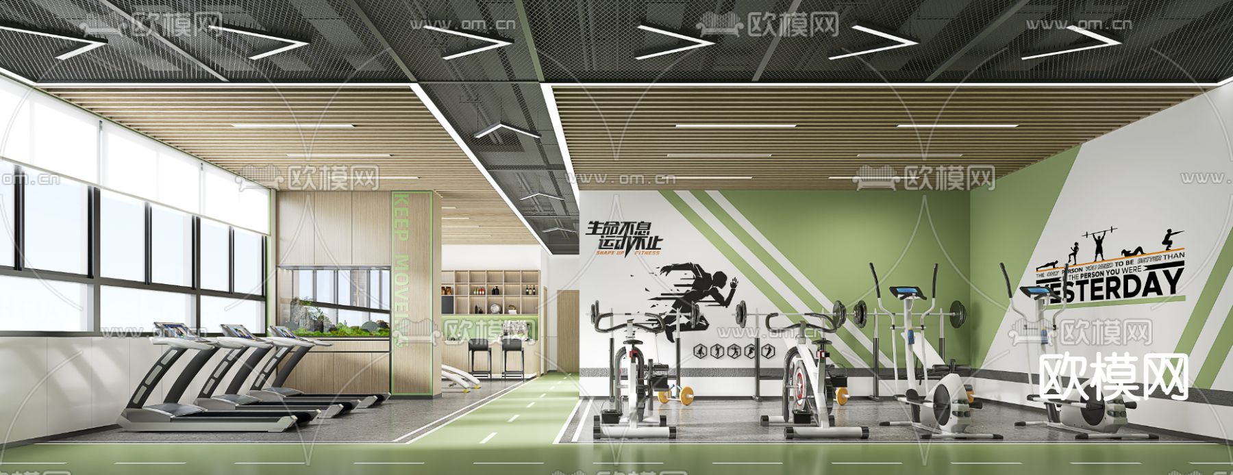 现代健身房su模型下载（渲染图1）