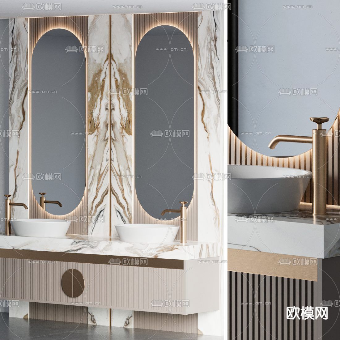 现代洗手台 洗手盆3d模型下载（渲染图1）