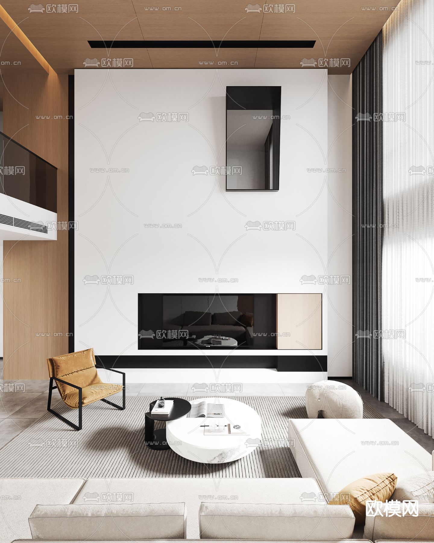 极简别墅客厅 别墅大堂3d模型下载（渲染图1）