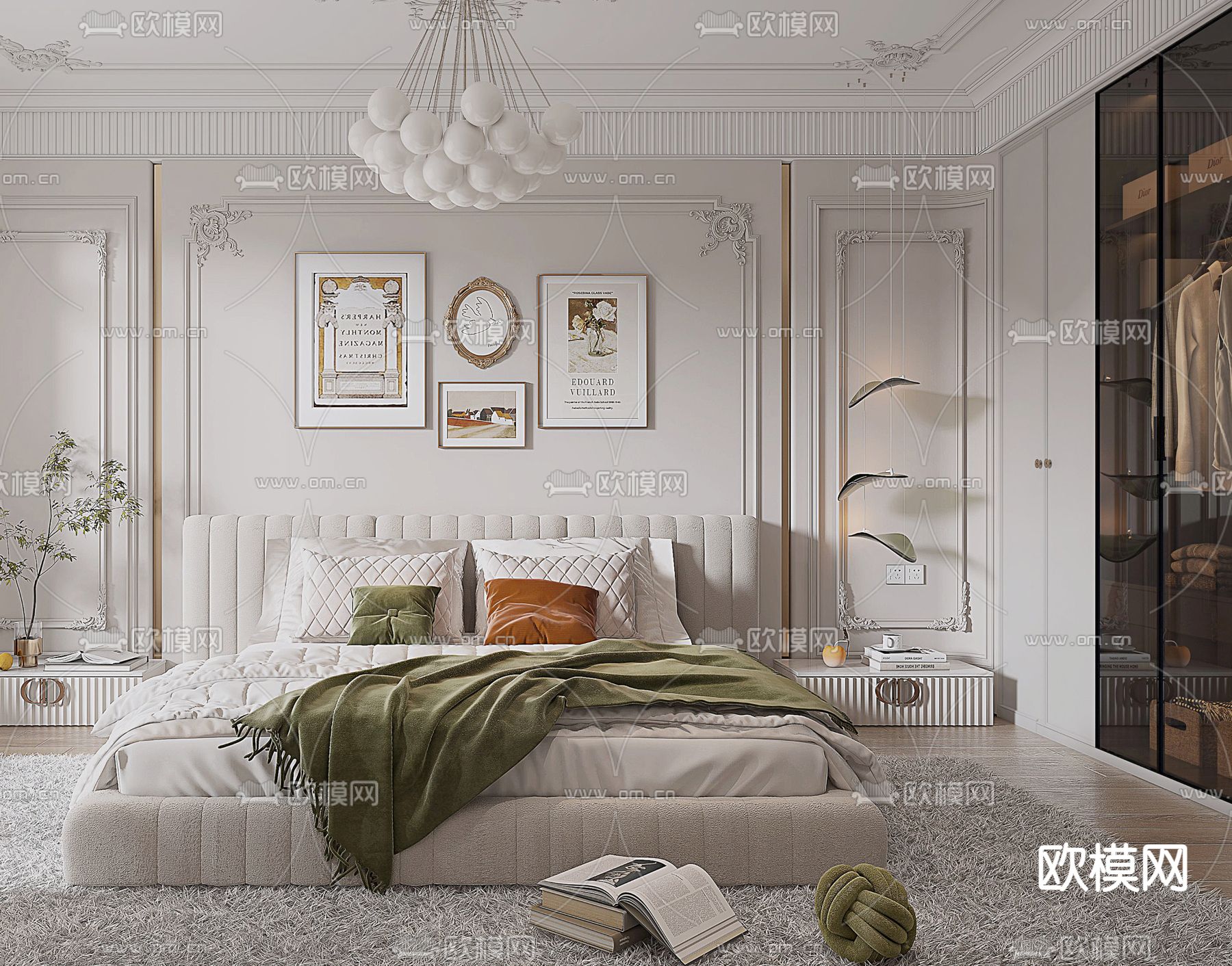 简欧卧室 主人房3d模型下载（渲染图2）