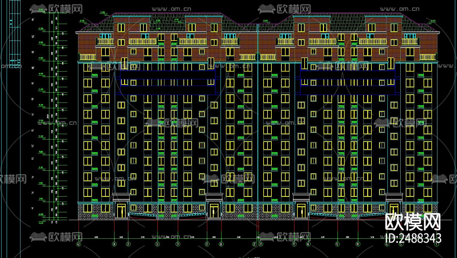 12层小高层住宅CAD施工图下载（渲染图1）