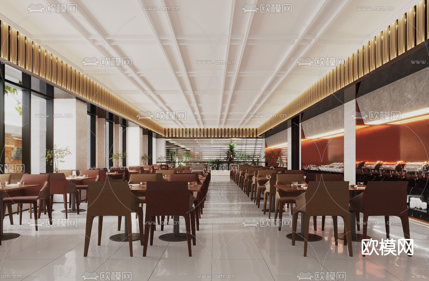 现代自助餐厅3D模型下载