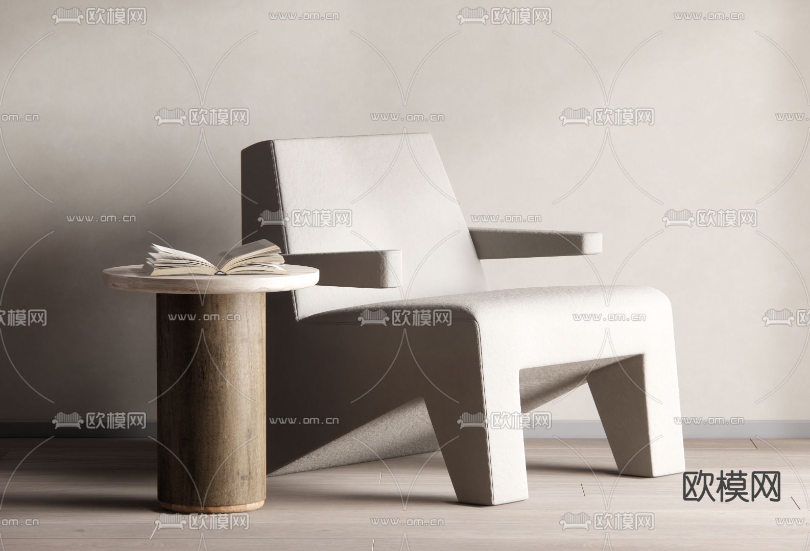 侘寂风休闲椅子su模型下载（渲染图1）