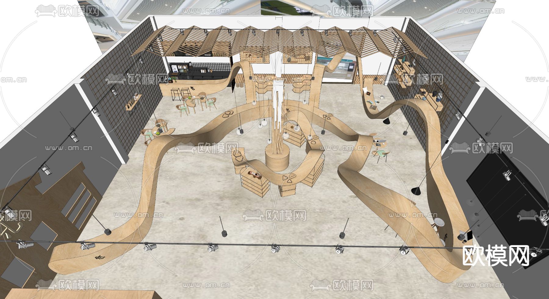 现代咖啡厅su模型下载（渲染图4）
