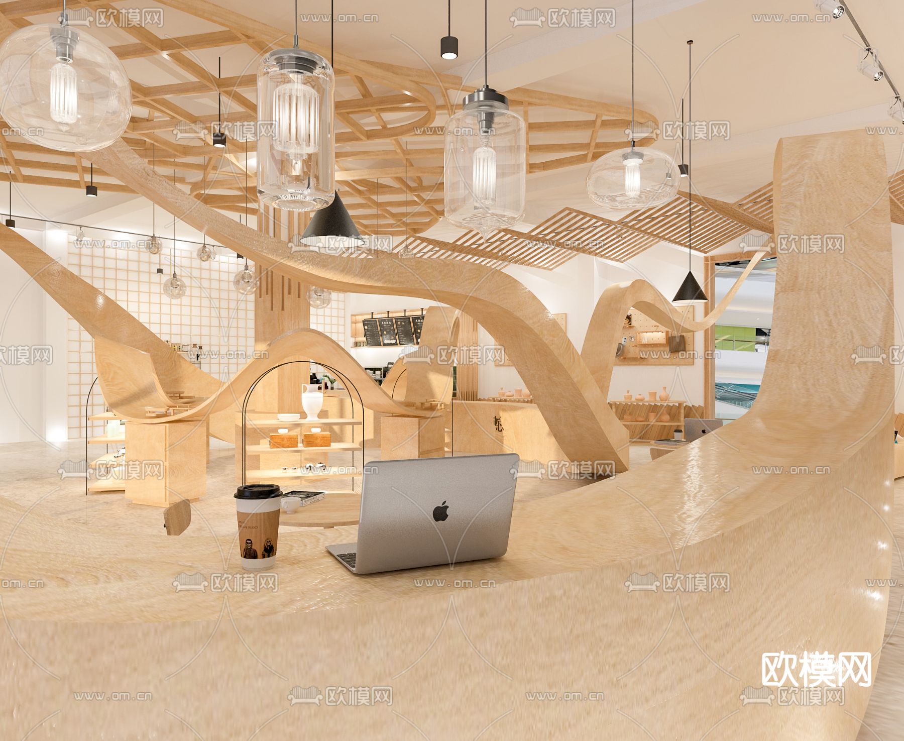 现代咖啡厅su模型下载（渲染图1）