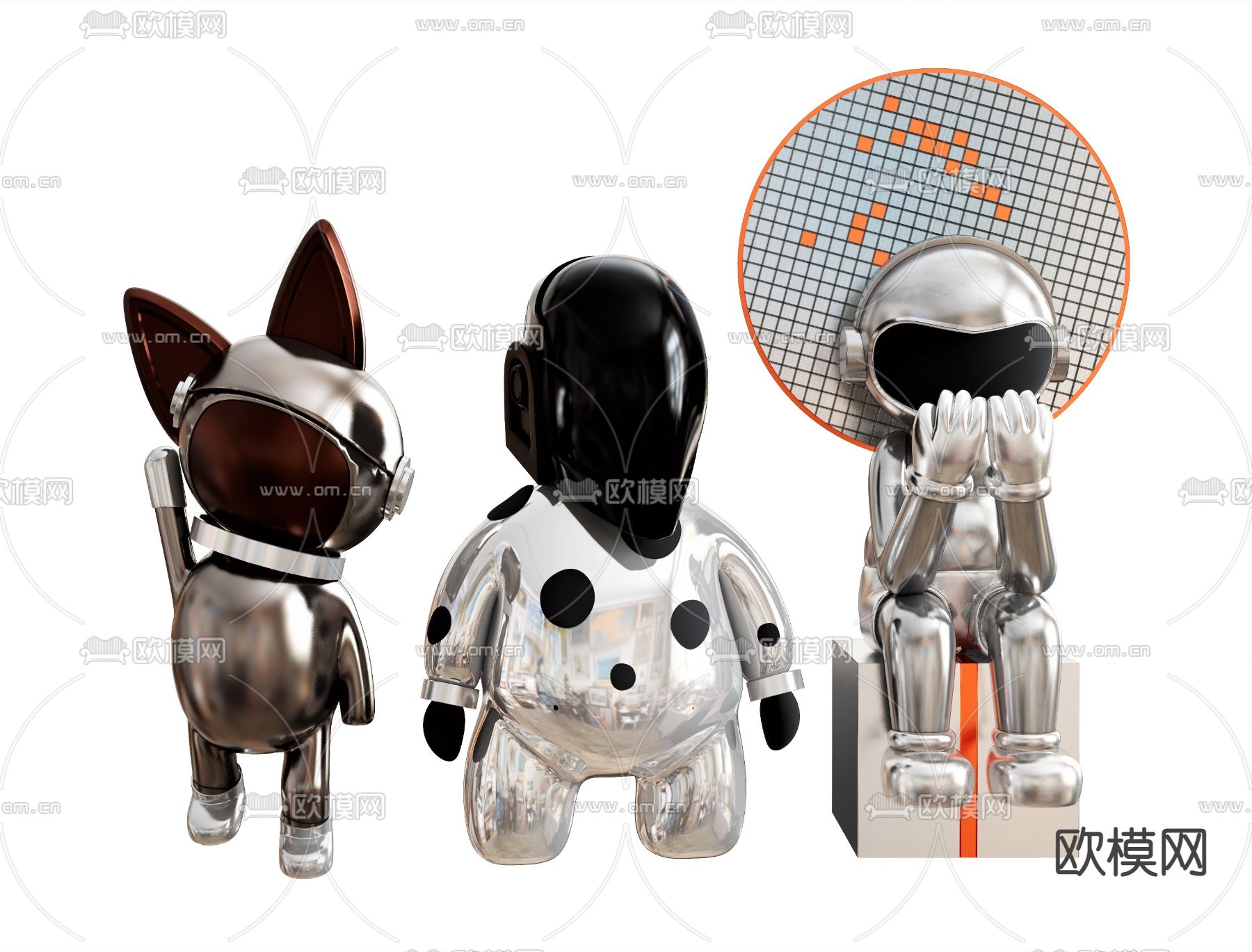 现代潮玩 太空人摆件su模型下载（渲染图1）