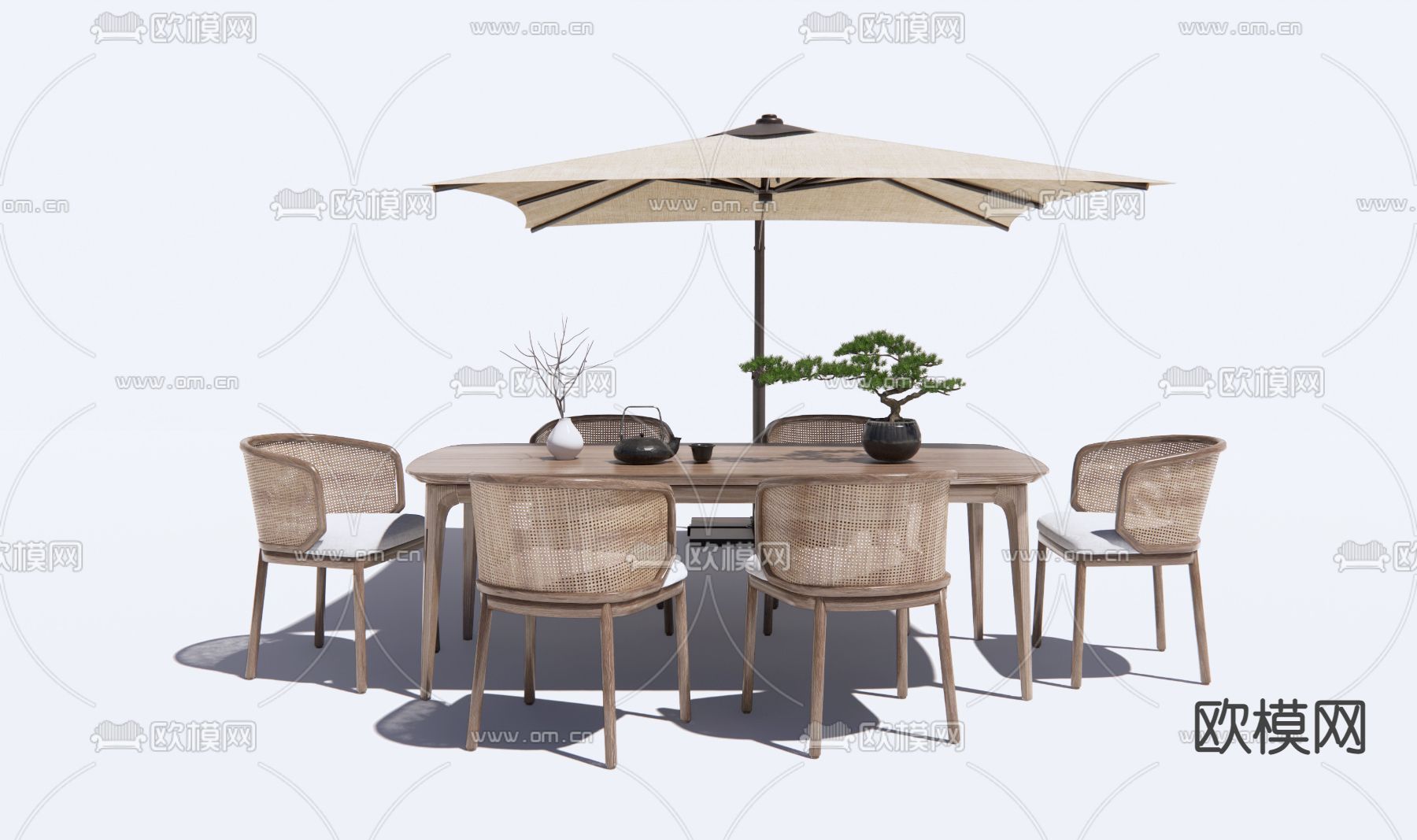 新中式户外桌椅 餐桌椅3d模型下载