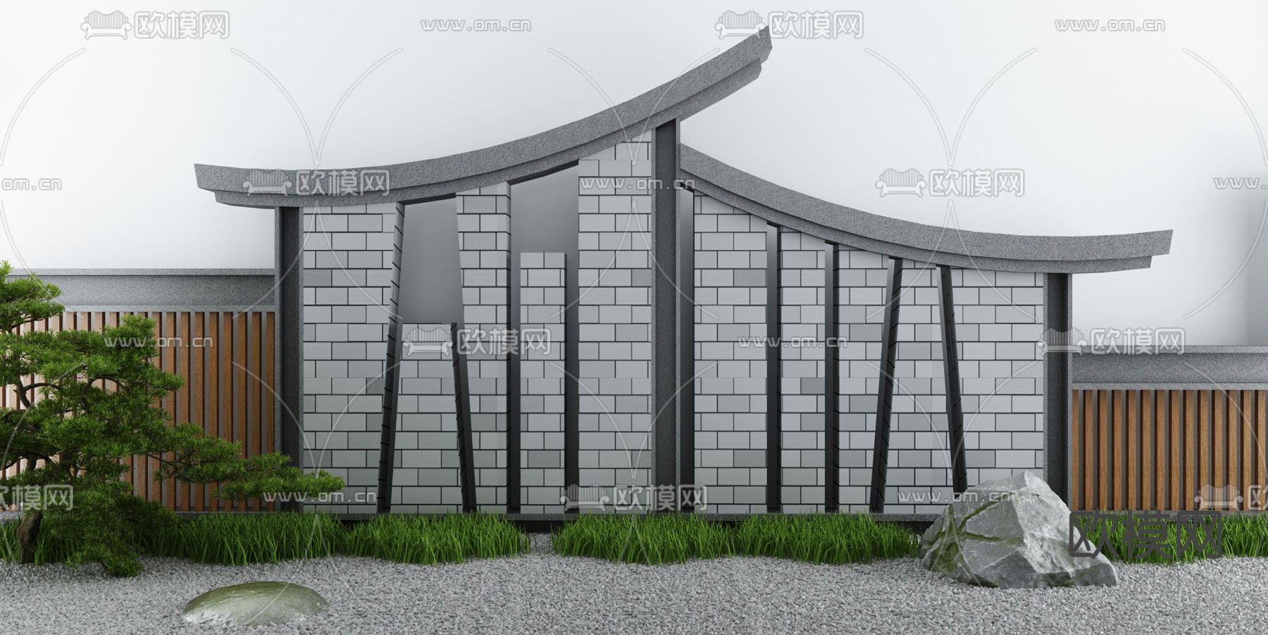 新中式庭院景观小品3d模型下载