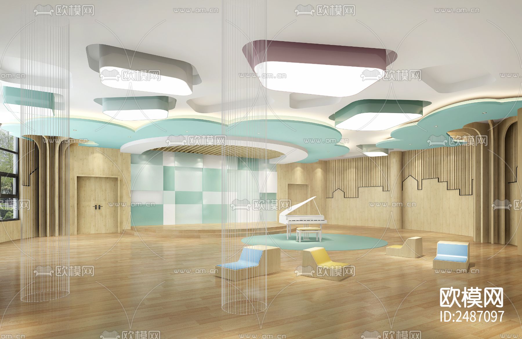 小清新幼儿园学校CAD施工图下载（渲染图3）