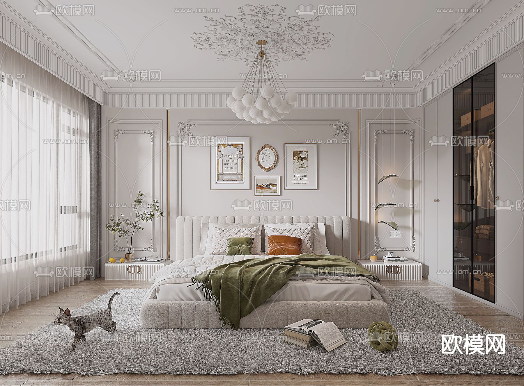 简欧卧室 主人房3d模型下载（渲染图1）