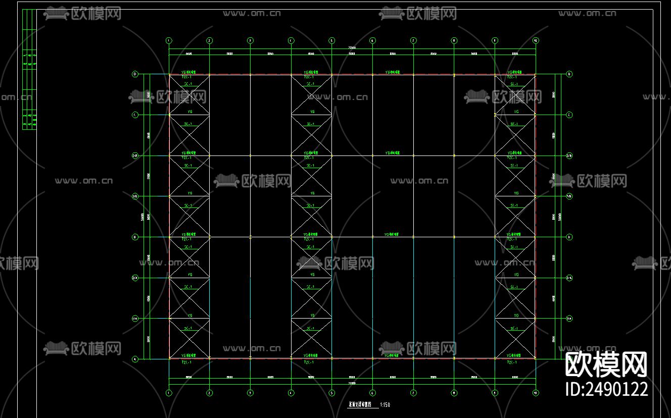 某电机公司2层框架钢结构cad施工图下载（渲染图2）