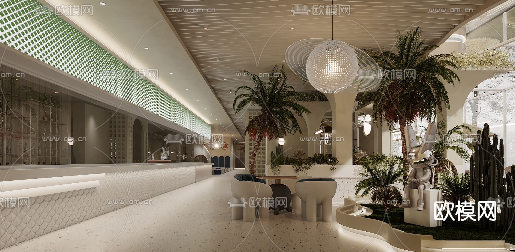 侘寂风网红餐厅3d模型下载