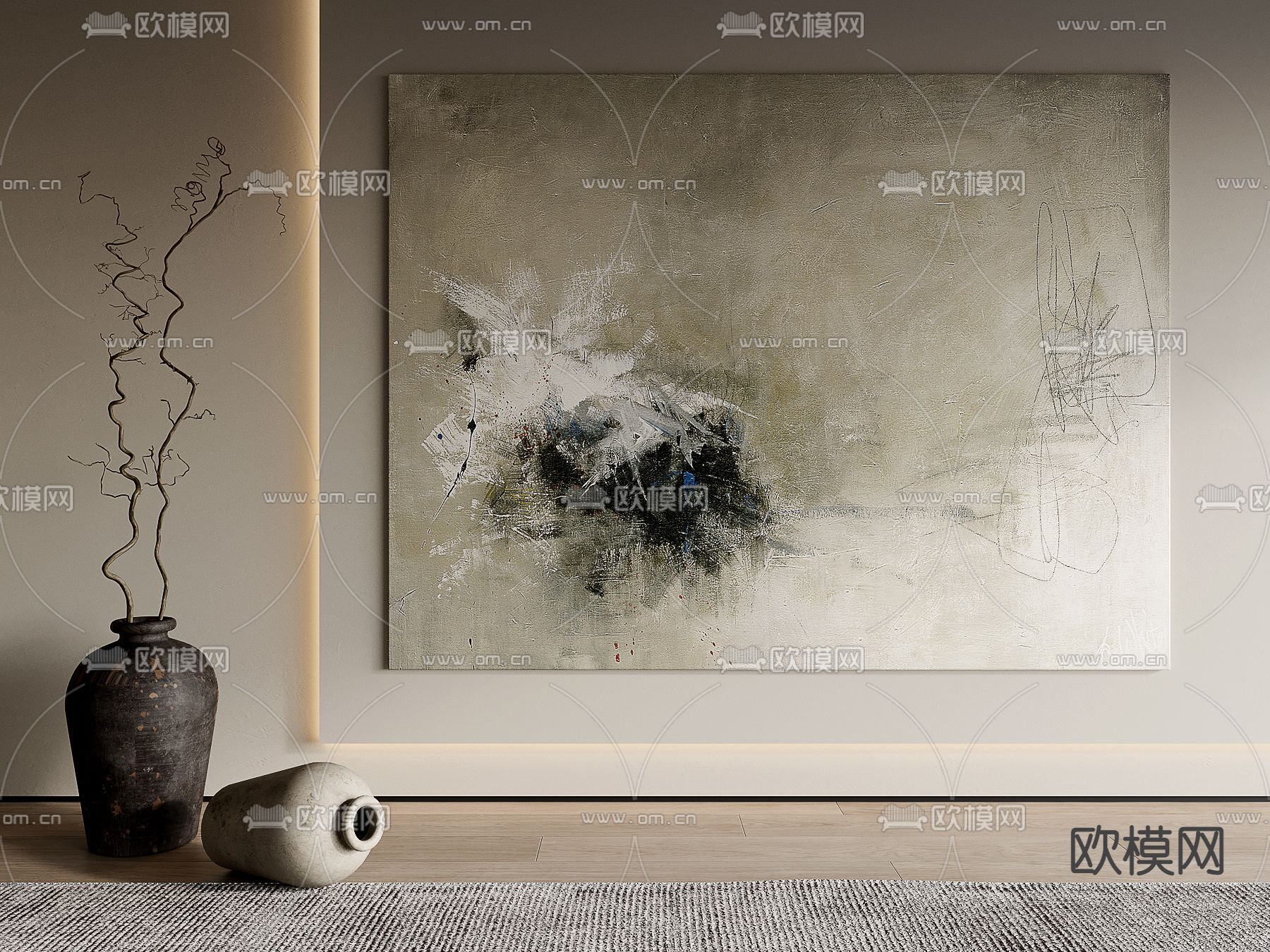 侘寂风装饰画su模型下载（渲染图1）