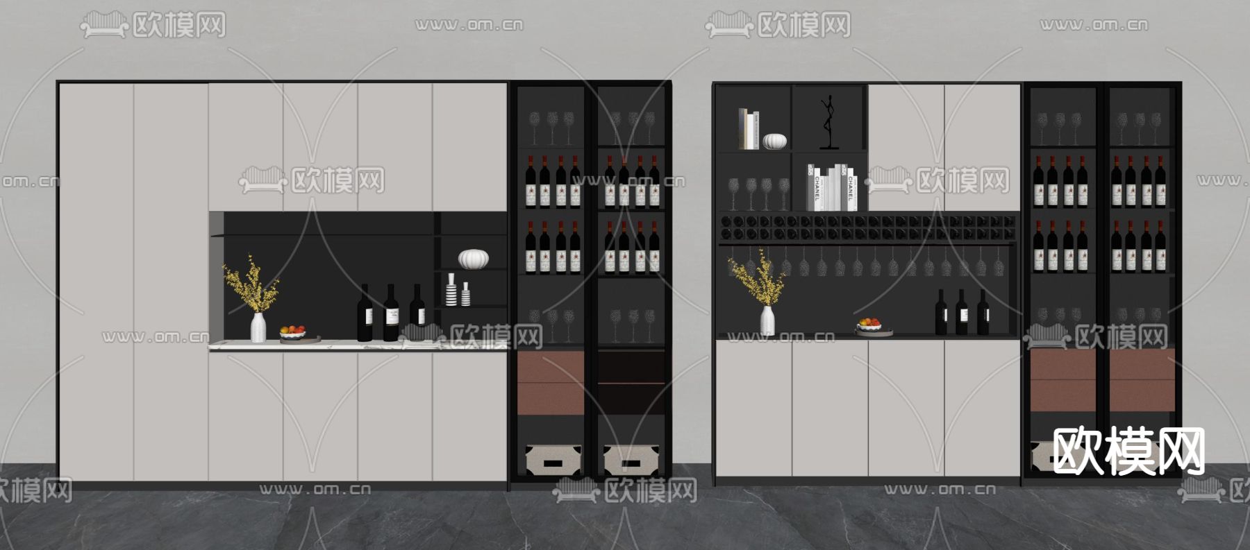 现代酒柜su模型下载（渲染图2）
