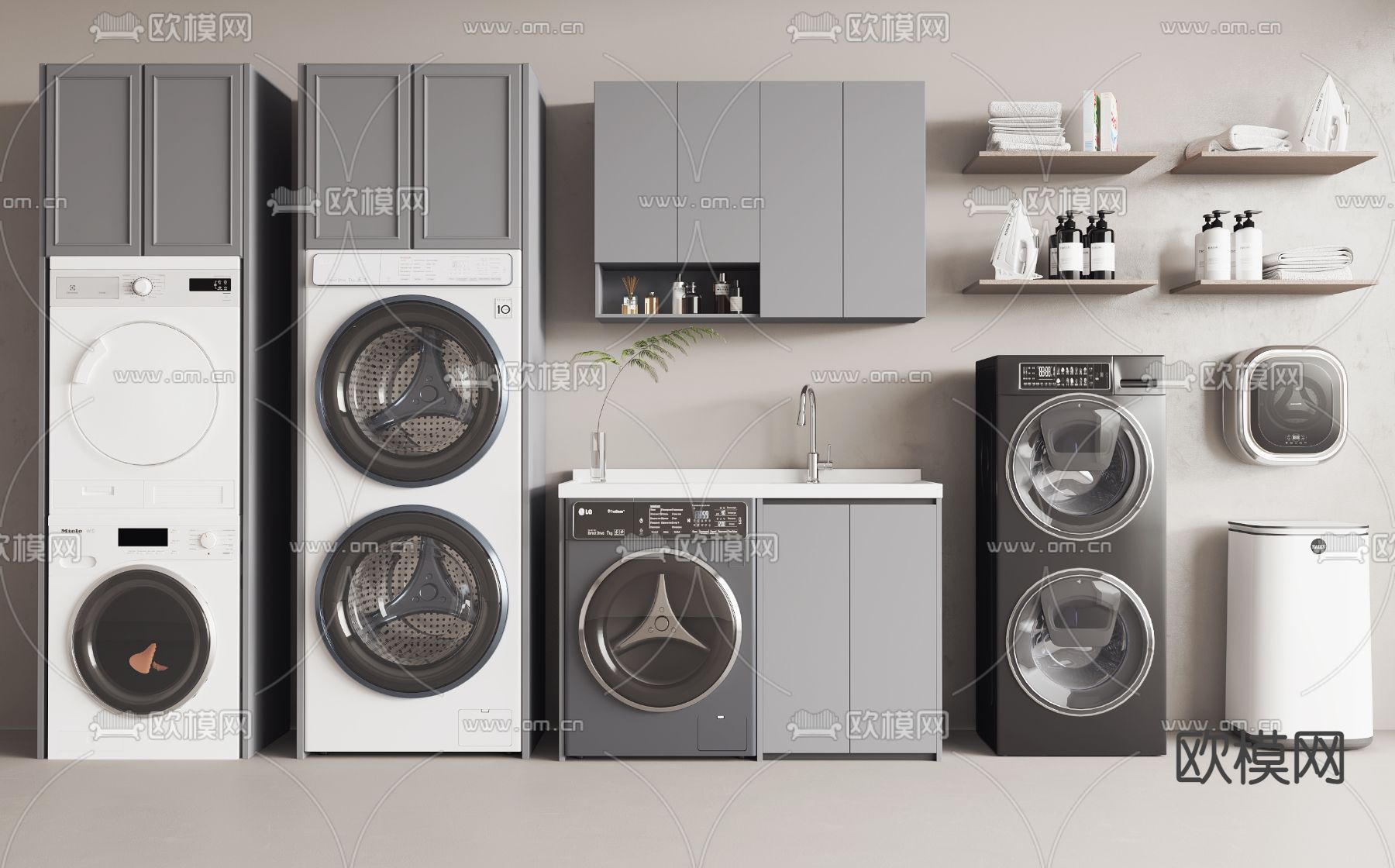 洗衣机 洗衣机柜su模型下载（渲染图1）
