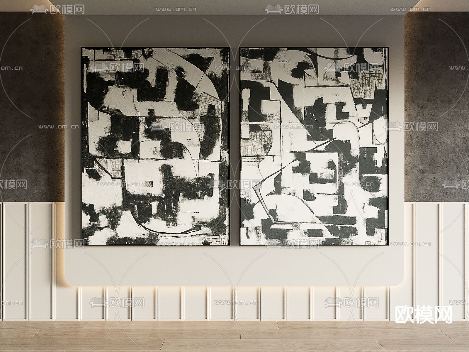 侘寂风抽象画 装饰画3d模型下载