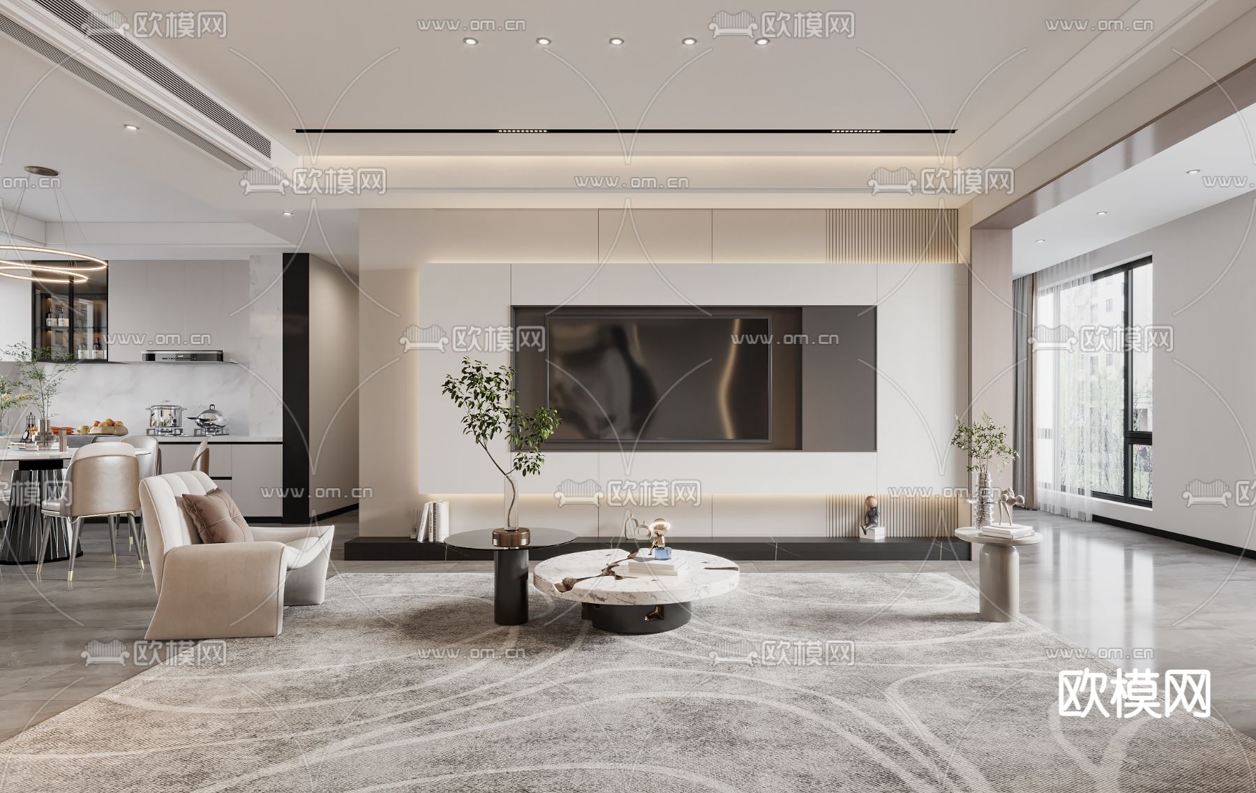 现代客厅3d模型下载（渲染图2）