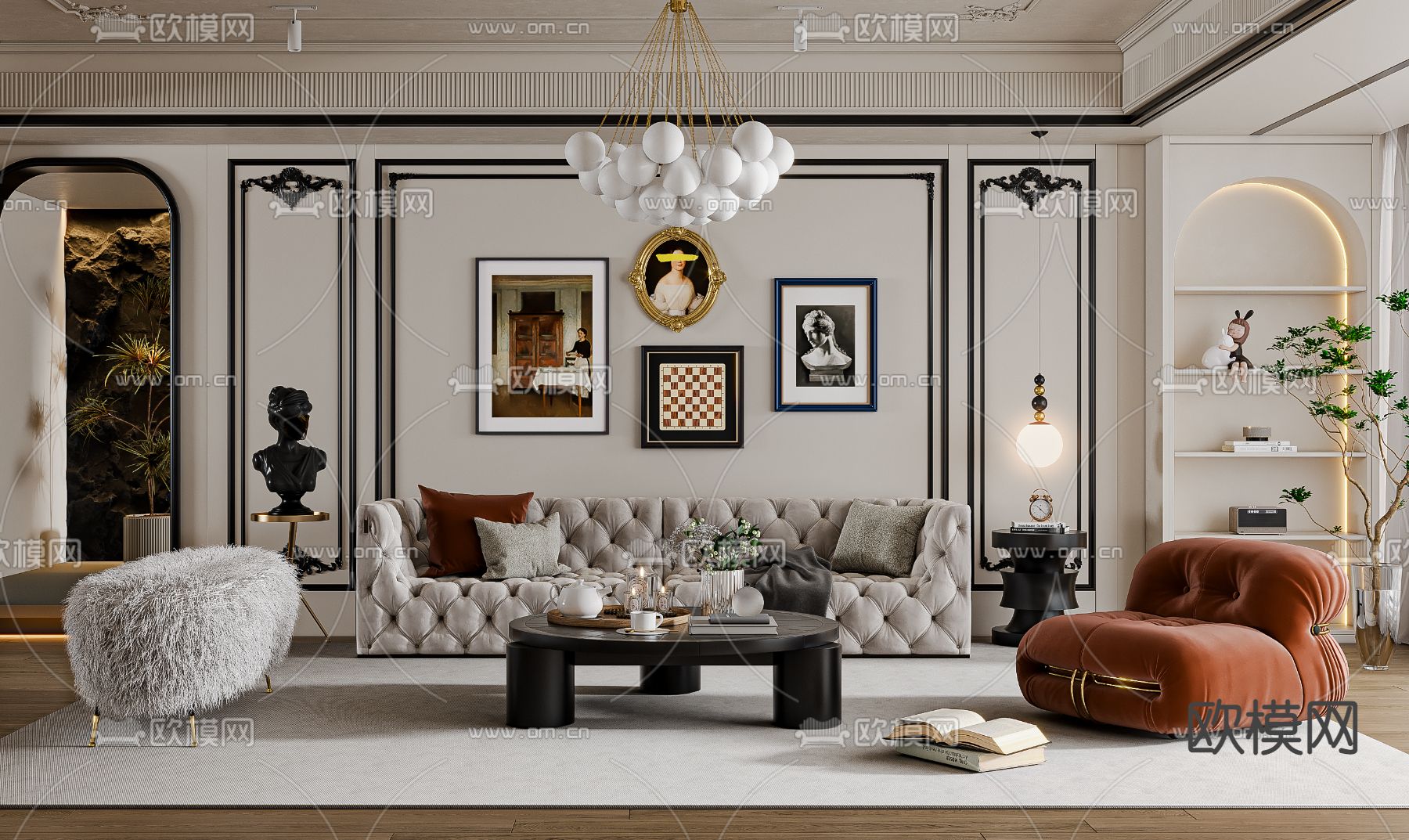 法式客厅3d模型下载（渲染图4）