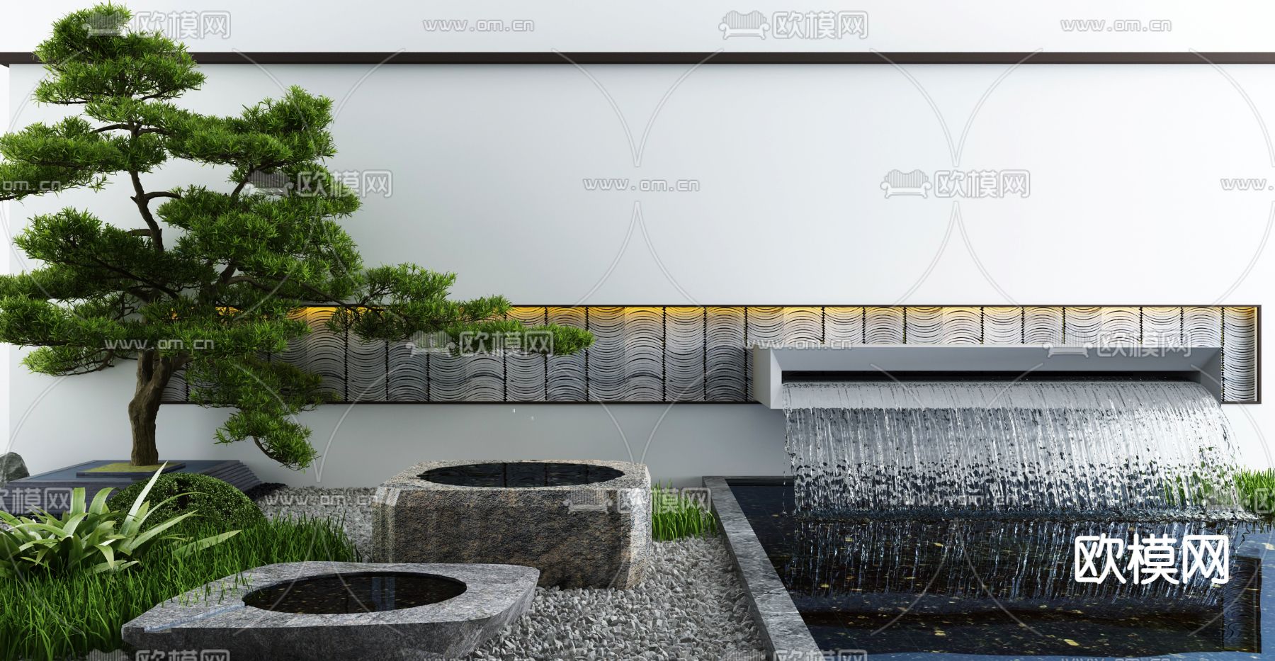 新中式跌水景观 园艺小品3d模型下载_ID12317852_3dmax免费模型-欧模网