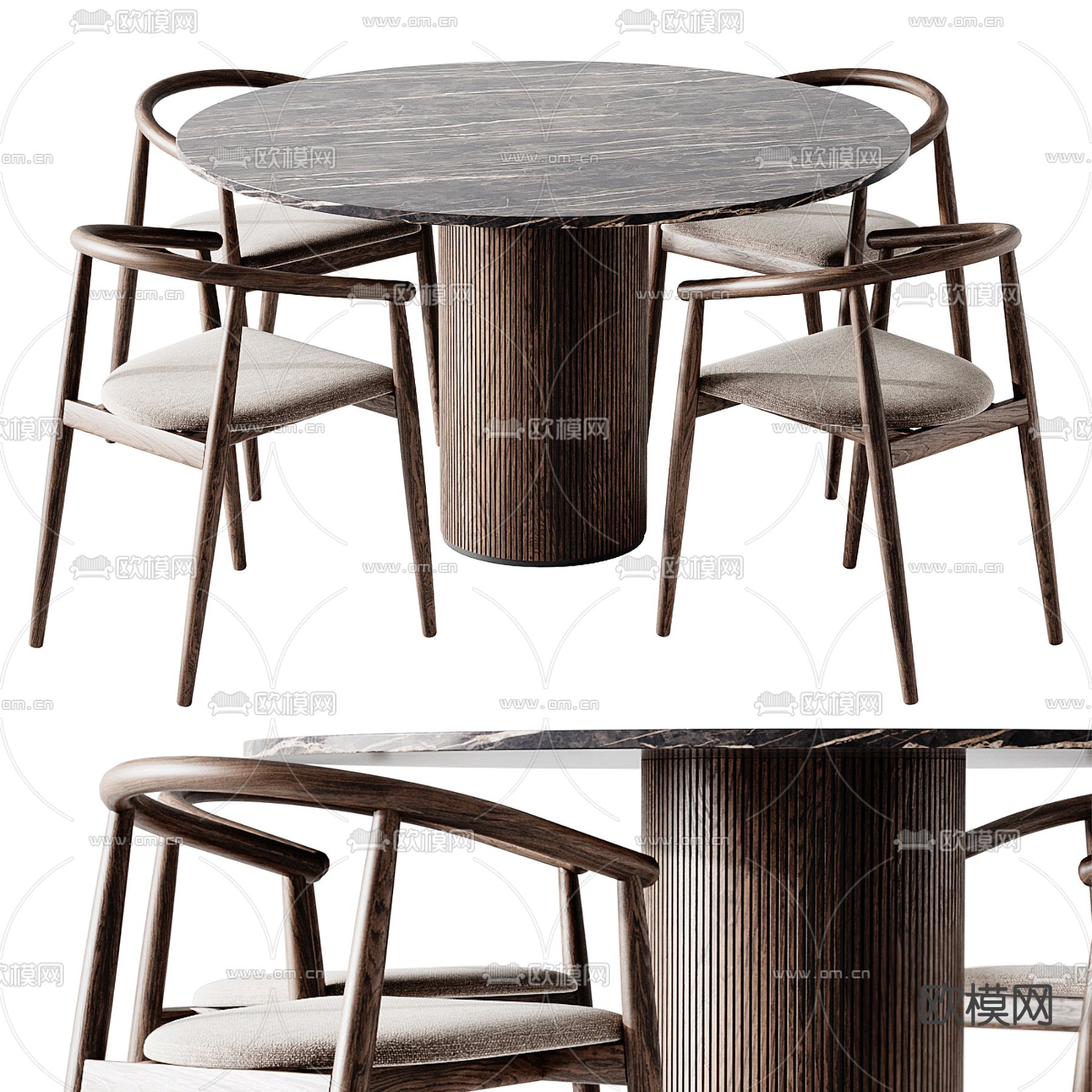 Poliform圆形餐桌椅3d模型下载（渲染图1）