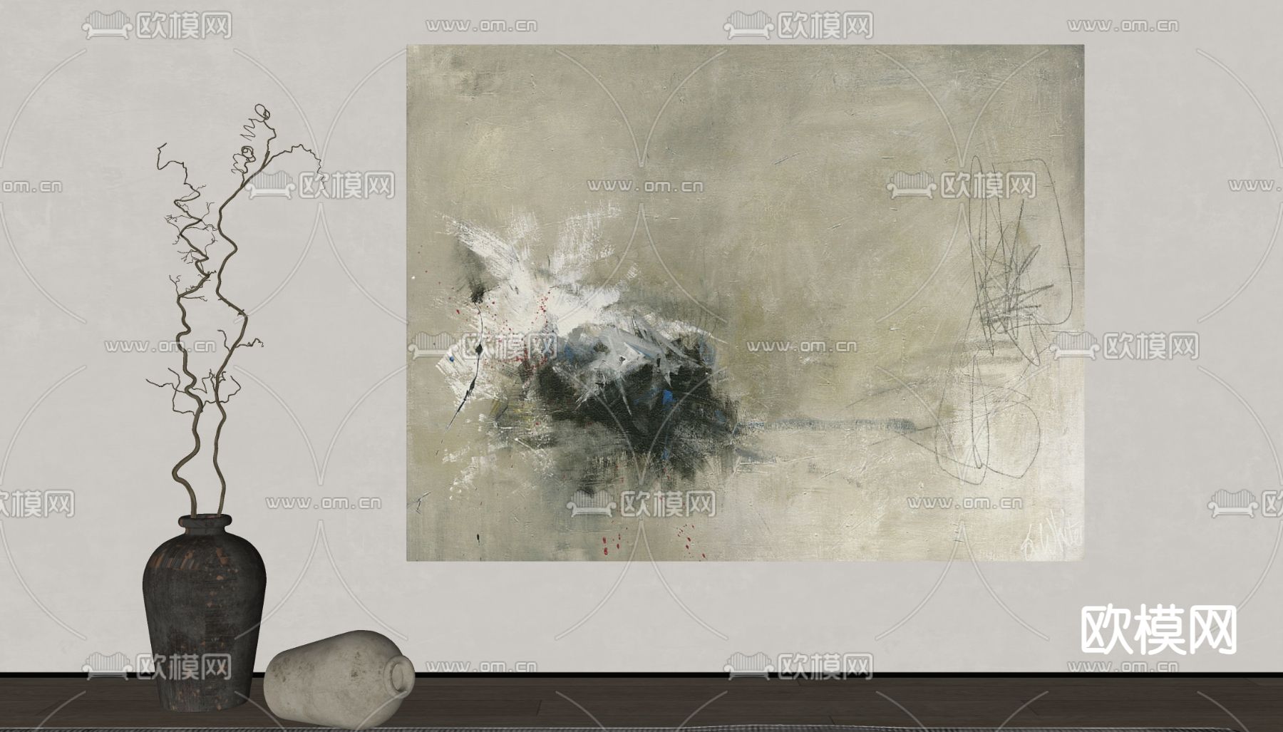 侘寂风装饰画su模型下载（渲染图2）