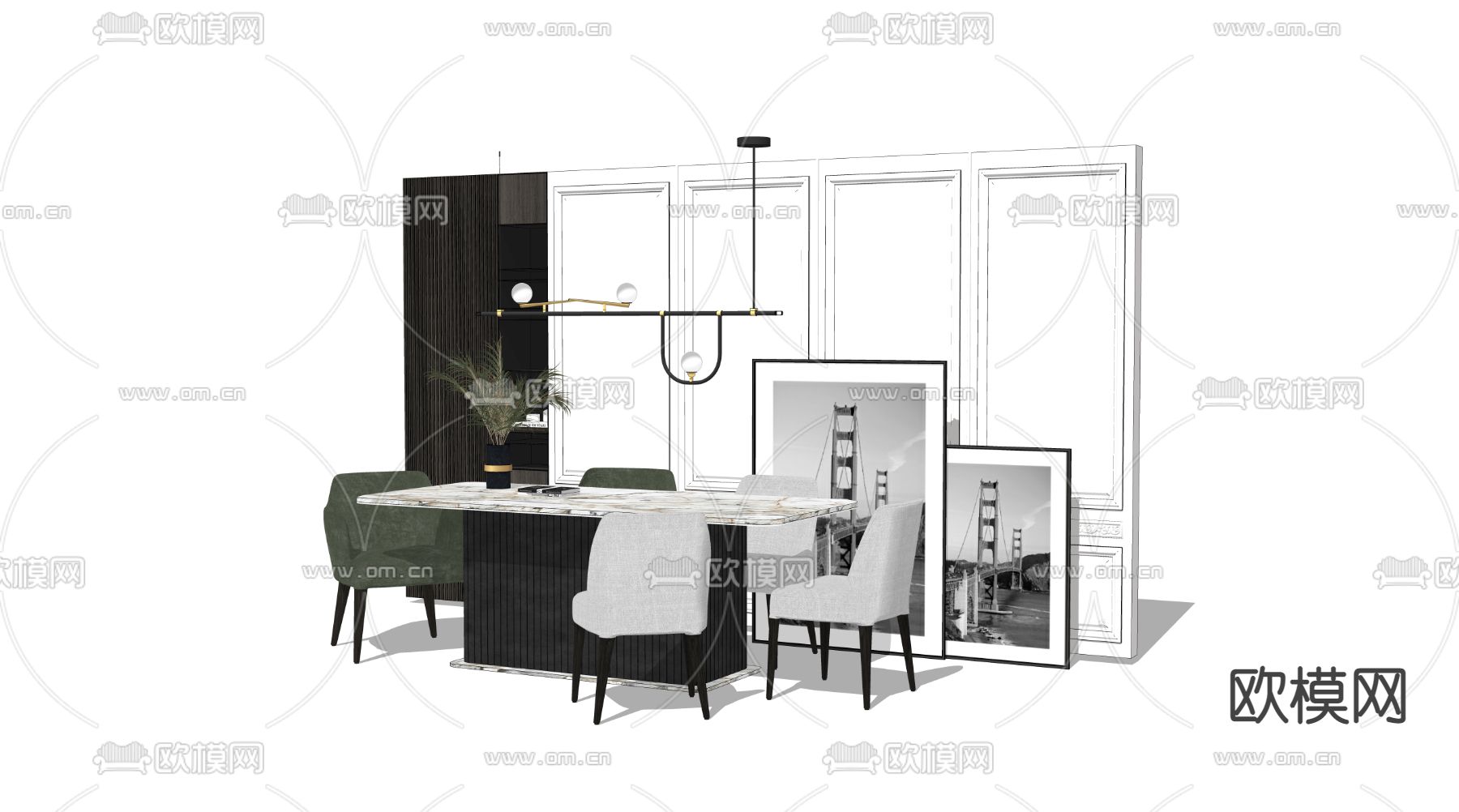 简欧餐桌椅su模型下载（渲染图3）
