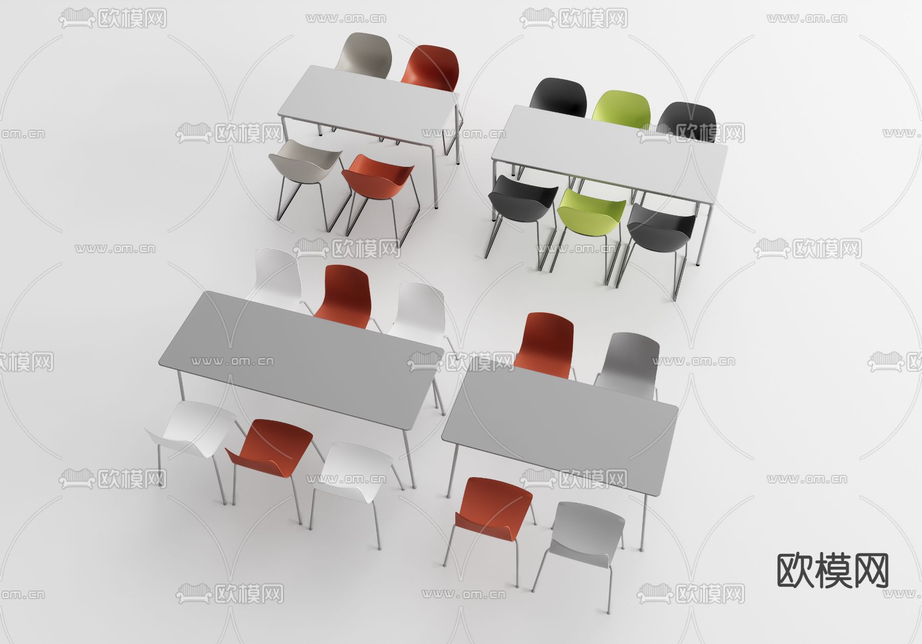 食堂餐桌椅3d模型下载