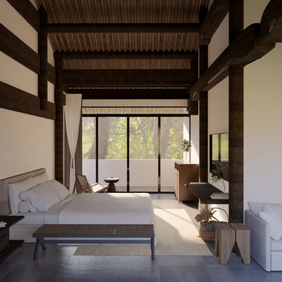  侘寂风民宿客房su模型 