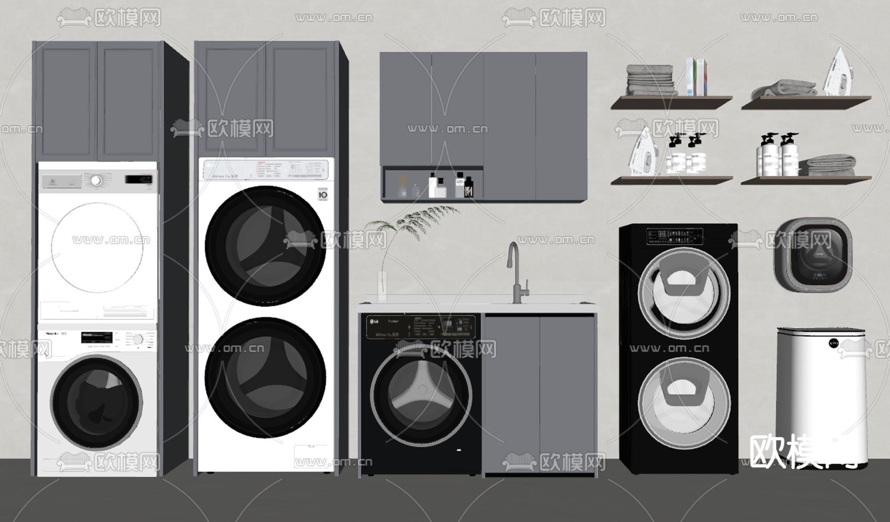 洗衣机 洗衣机柜su模型下载（渲染图2）