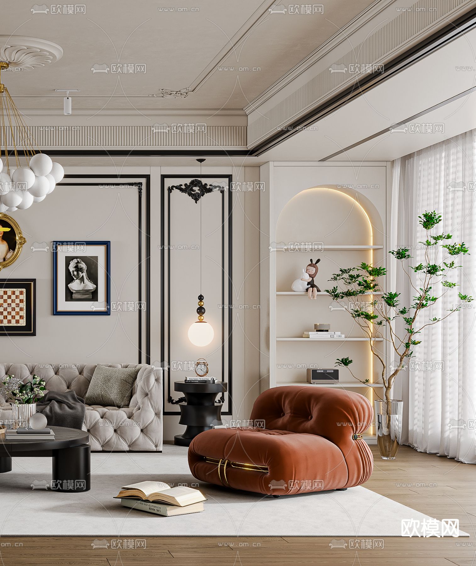 法式客厅3d模型下载（渲染图3）