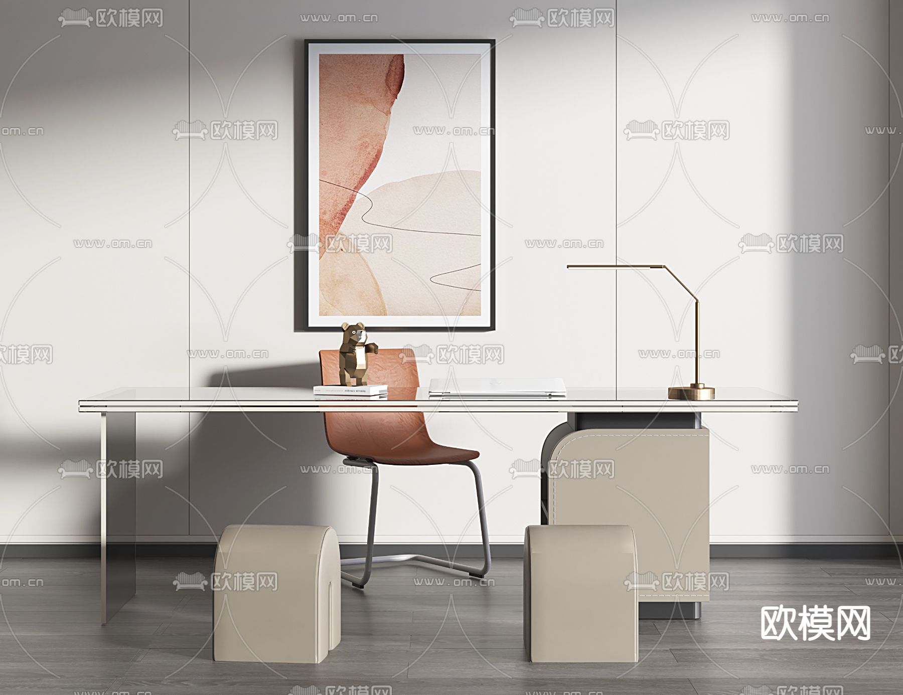 现代书桌 书台 写字台3d模型下载