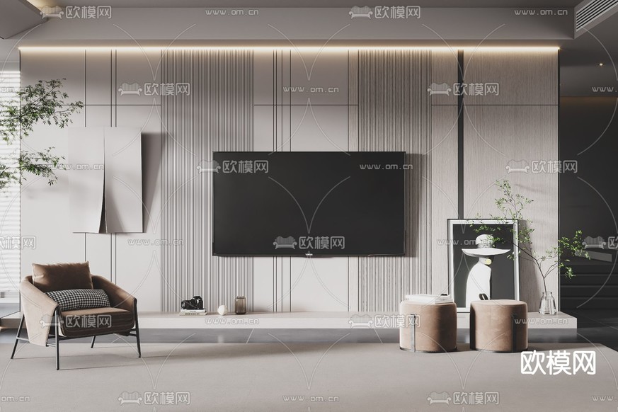 电视背景墙3d模型下载