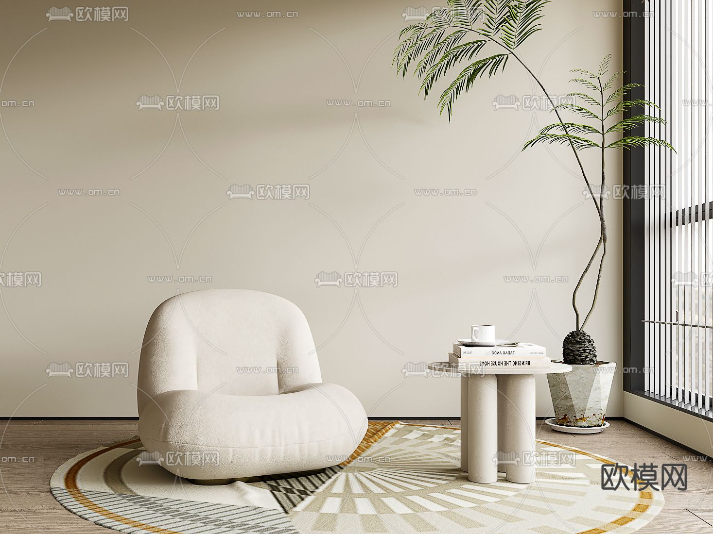 奶油风休闲沙发3d模型