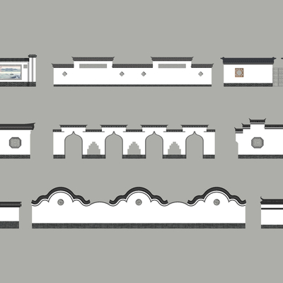 中式景墙 院墙 围墙su模型