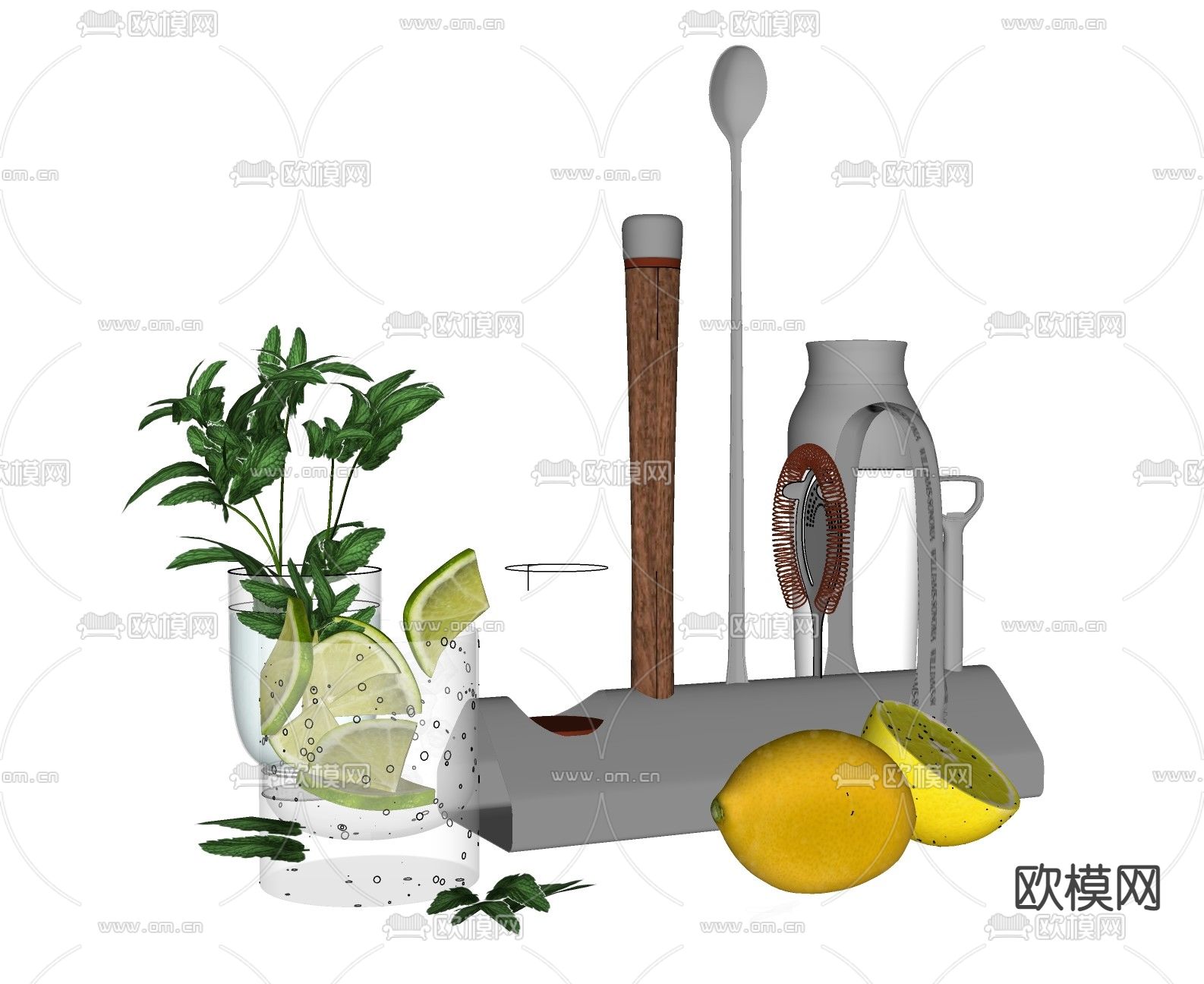 水果 蔬菜 果汁 花瓶摆件su模型下载（渲染图2）