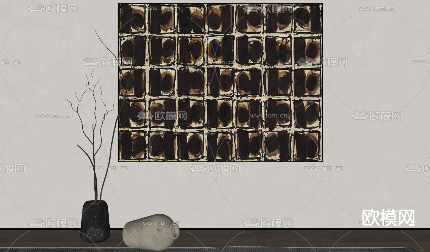 侘寂风装饰画 抽象画su模型下载（渲染图2）